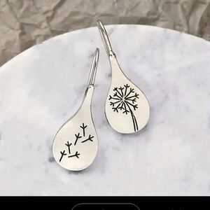 Silver Dandelion Teardrop Boho Earrings